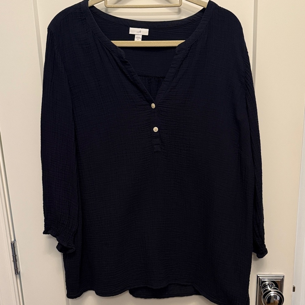 J Jill Dark Blue Textured Blouse, XL